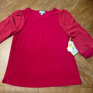 CeCe magenta sheer Puff Sleeve Top Medium NWT